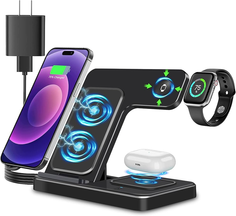 Wireless Charging Station Apple 3-in-1: Fast Wireless Charger Stand for iPhone 14 13 12 11 Pro Ma... | Amazon (US)