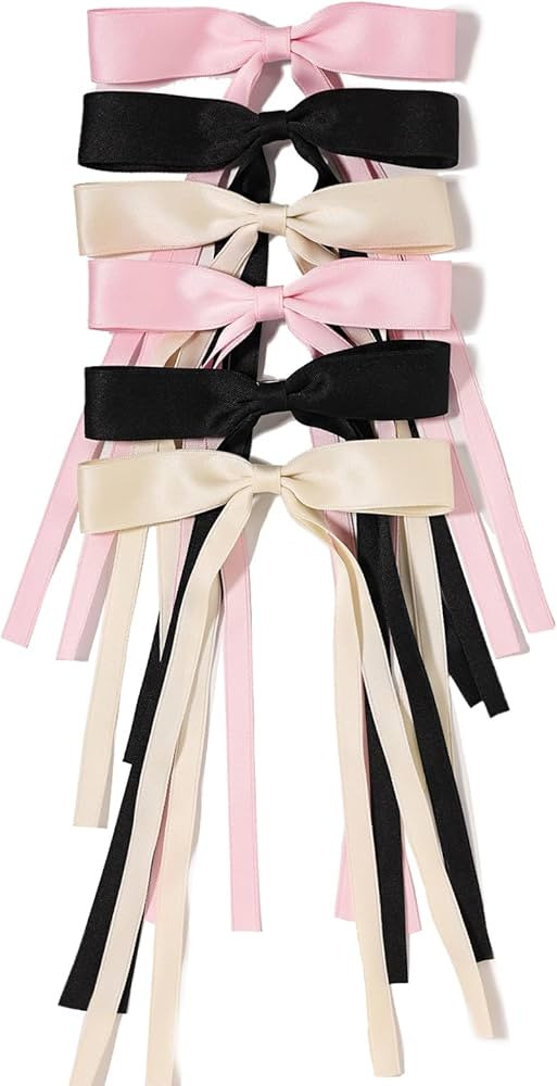 LFOUVRE Bow Hair Clips for Women, Ribbon Hair Bows for Women, 6pcs Tassel Hair Bow Clips, Claw Ha... | Amazon (US)