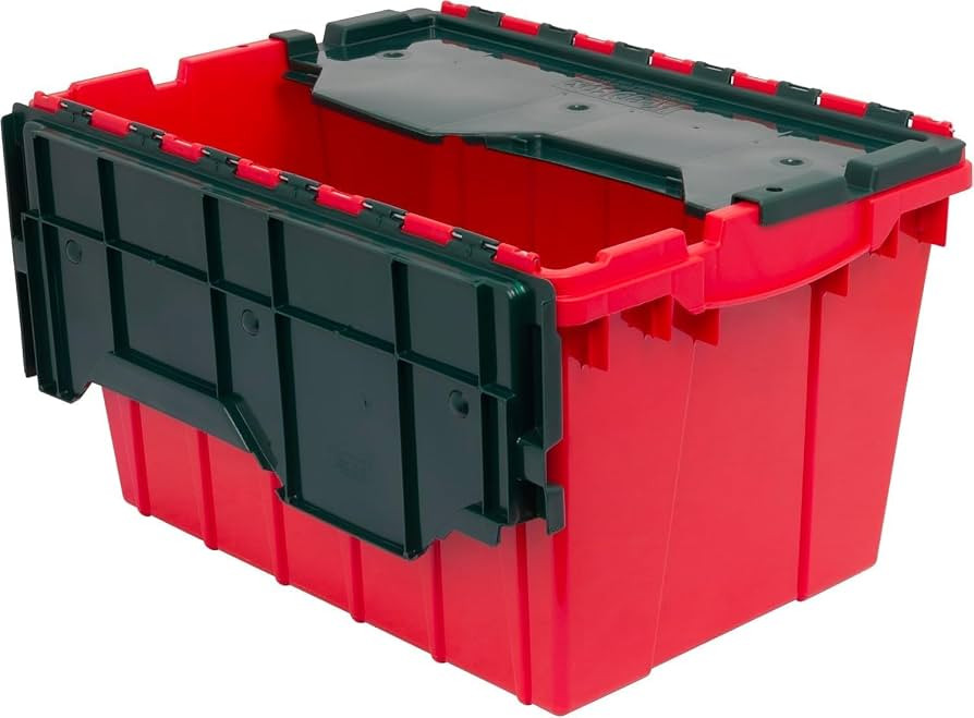 Akro-Mils KeepBox 12 Gal Storage Box, Lid Attached, Stackable, Red/Green | Amazon (US)