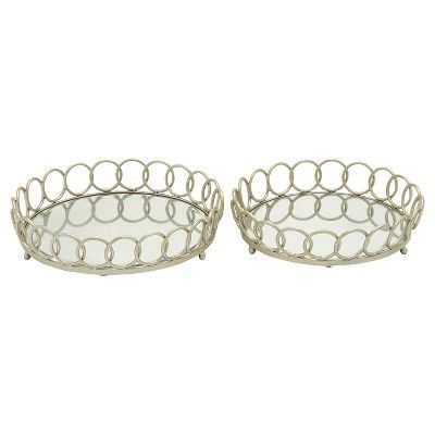 Modern Reflections Iron and Glass Mirror Round Ring Tray Set 2ct - Olivia & May | Target