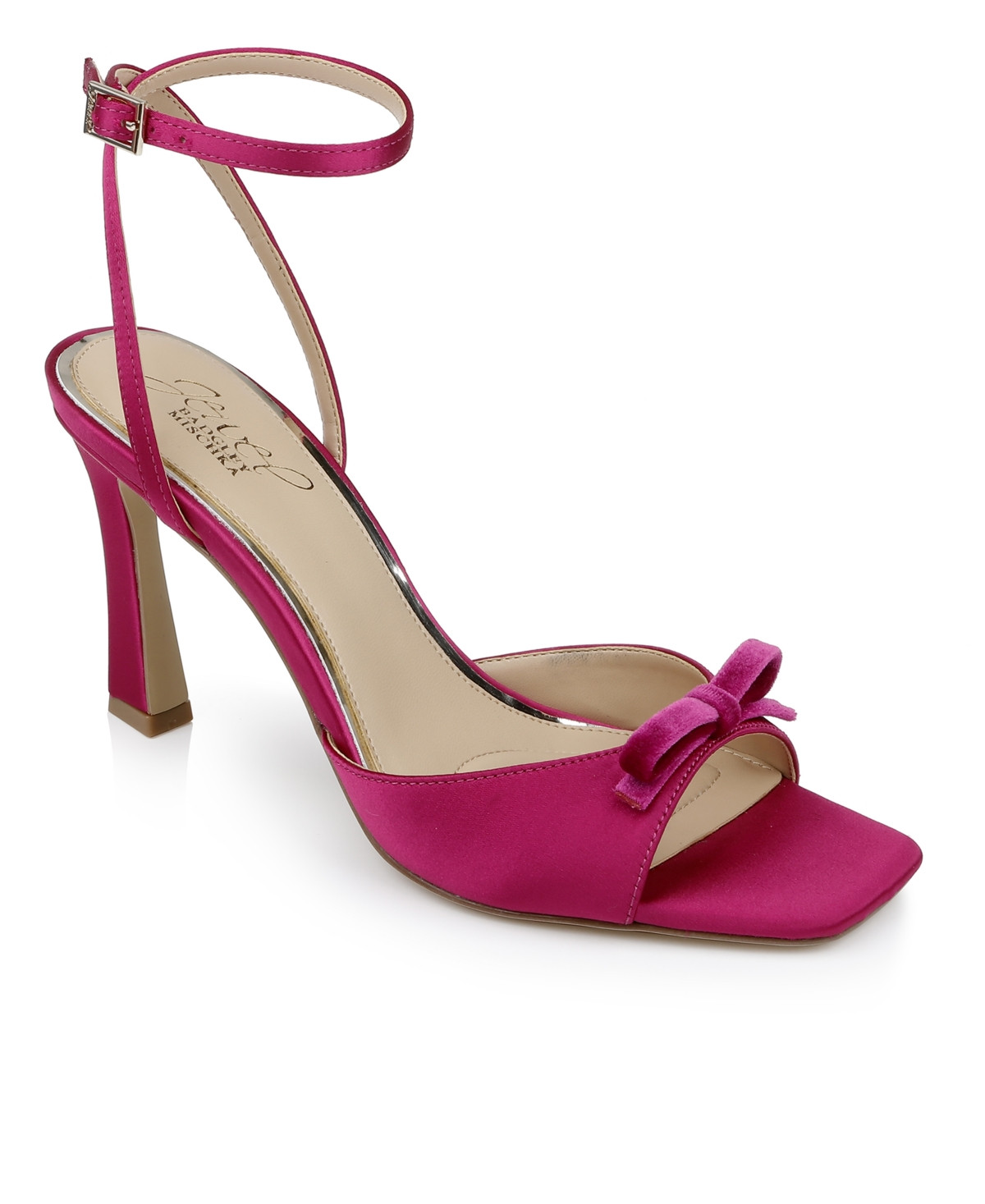 Jewel Badgley Mischka Women's Elisha Bow Square Toe Sandals - Pink Satin | Macy's