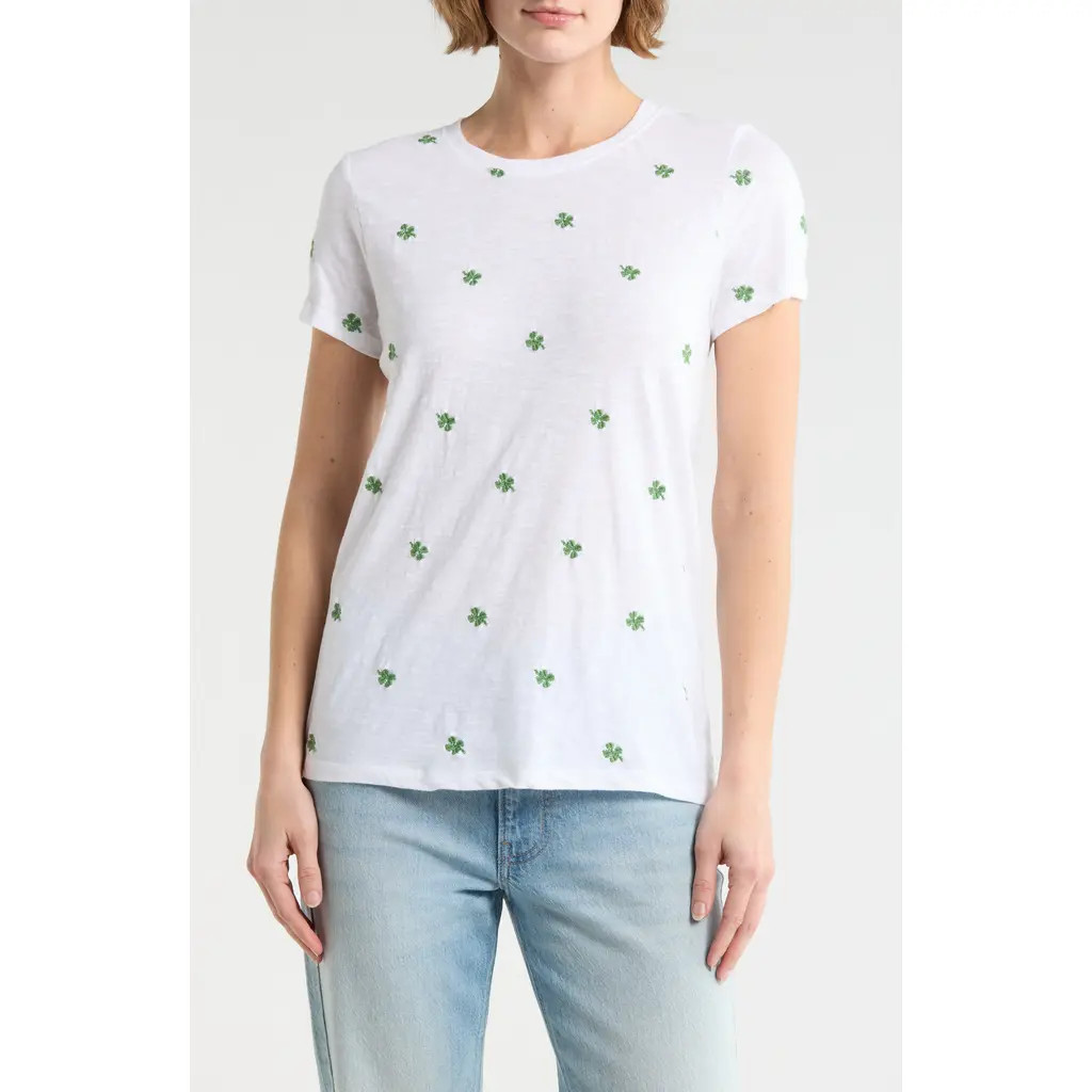 Lucky Brand Clover Embroidered Cotton T-Shirt in Bright White at Nordstrom Rack, Size X-Large | Nordstrom Rack