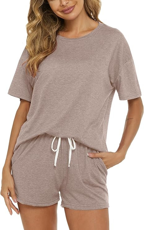LOCUBE Women's Pajama Set Soft Comfy 2-Piece Short Sleeve Lounge Sleepwear with Drawstring Shorts... | Amazon (US)