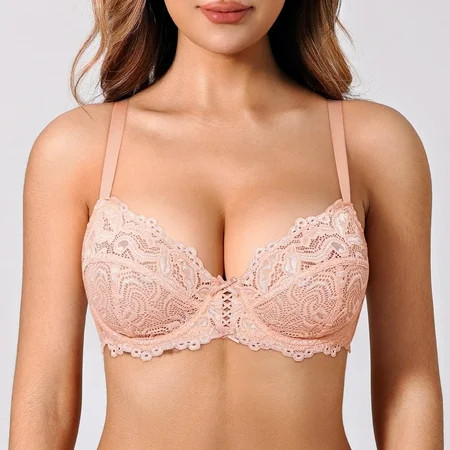 Wingslove Women’s Sexy Lace Bra Underwire Non Padded Full Coverage Unlined Plus Size Bralette Pink Nude 34C | Walmart (US)