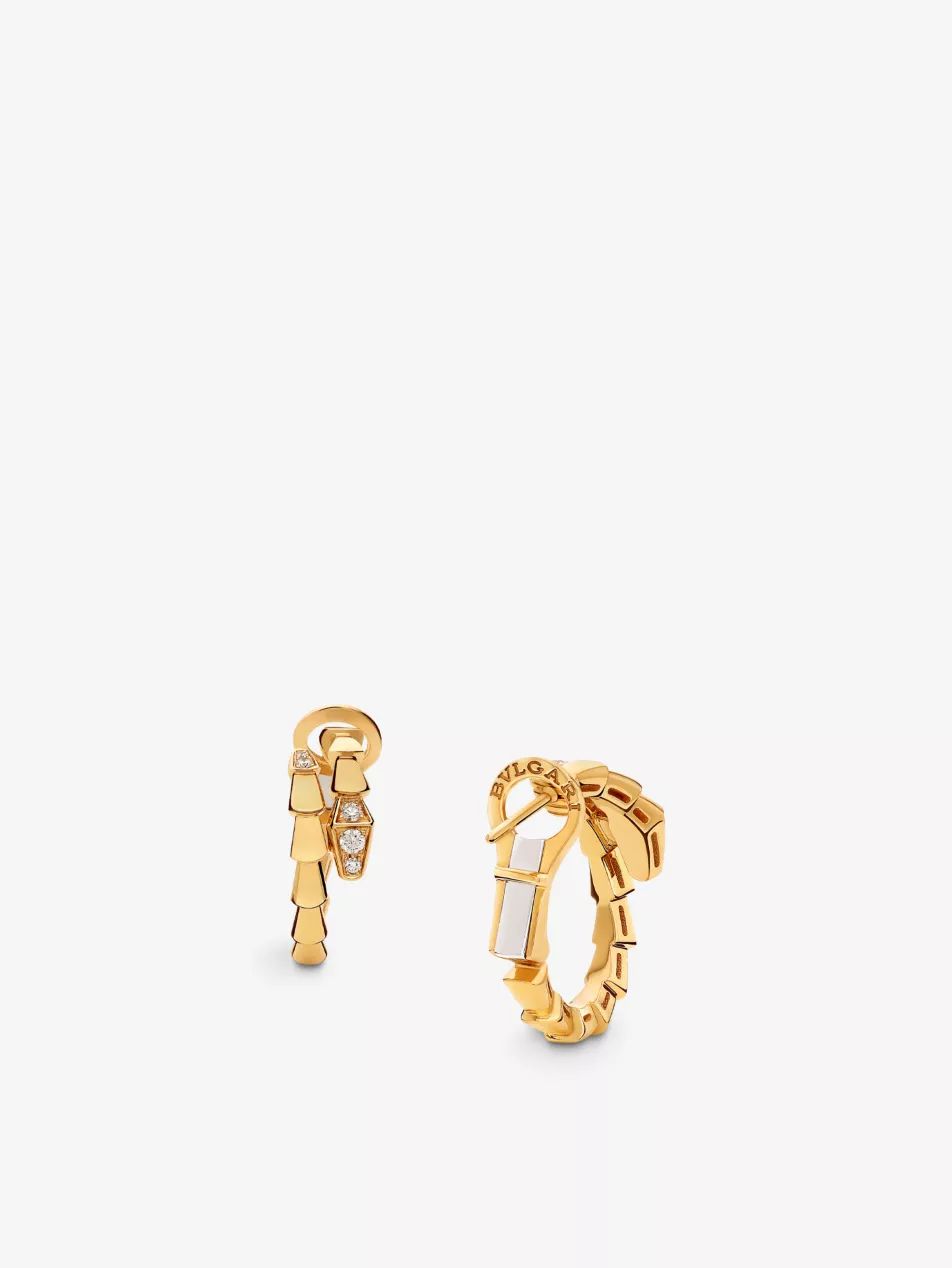 Serpenti Viper 18ct yellow-gold and 0.18ct diamond hoop earrings | Selfridges