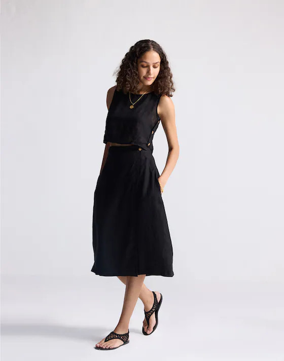 Reistor\u00ae Overlap Midi Skirt in 100% Black Hemp | Madewell