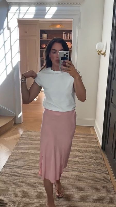 Paired my new favorite white tee with this silk skirt (just $14 for a two pack!!!) and comfy sandals. All from Walmart!! 👏🏼

@walmartfashion #walmartfashion #walmartpartner

#LTKWorkwear #LTKSeasonal #LTKStyleTip