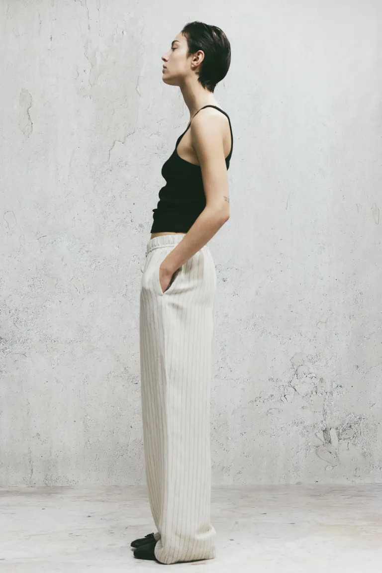 Pantalon en lin mélangé avec taille élastique | H&M (FR, IT, ES, PT, BE)