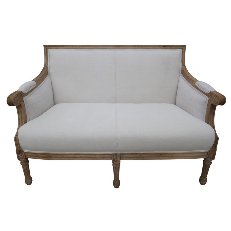 Settee in Vintage French Linen | One Kings Lane