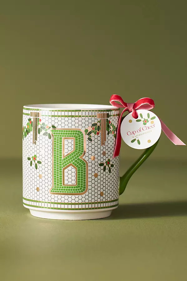 The Bistro Tile Stoneware Monogram Mug: Festive Edition | Anthropologie (US)
