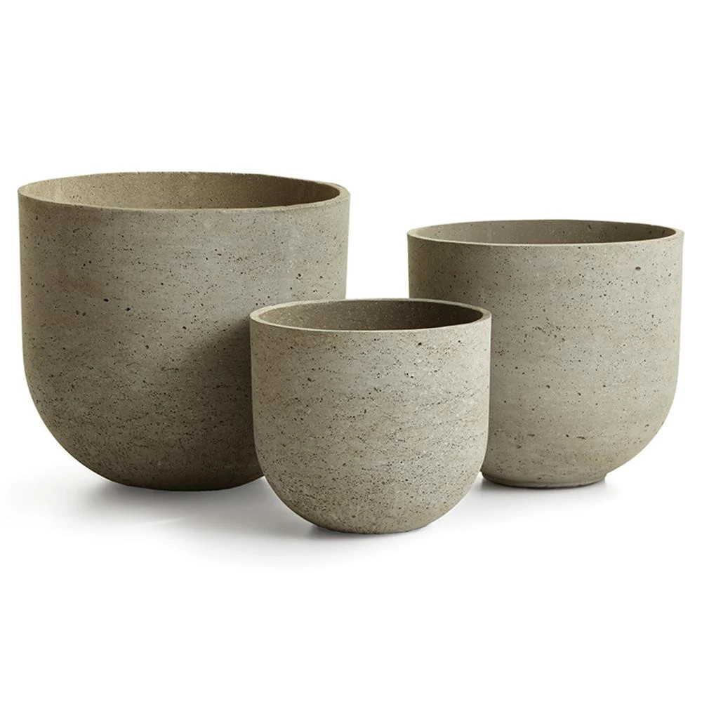 Taylor Beige Outdoor Concrete Pots - Set of 3 | Kathy Kuo Home