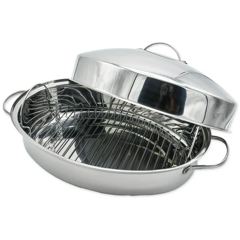 Mainstays 3-Piece 18 inch Jumbo Roasting Pan with Lid and Basting Rack, Stainless Steel | Walmart (US)