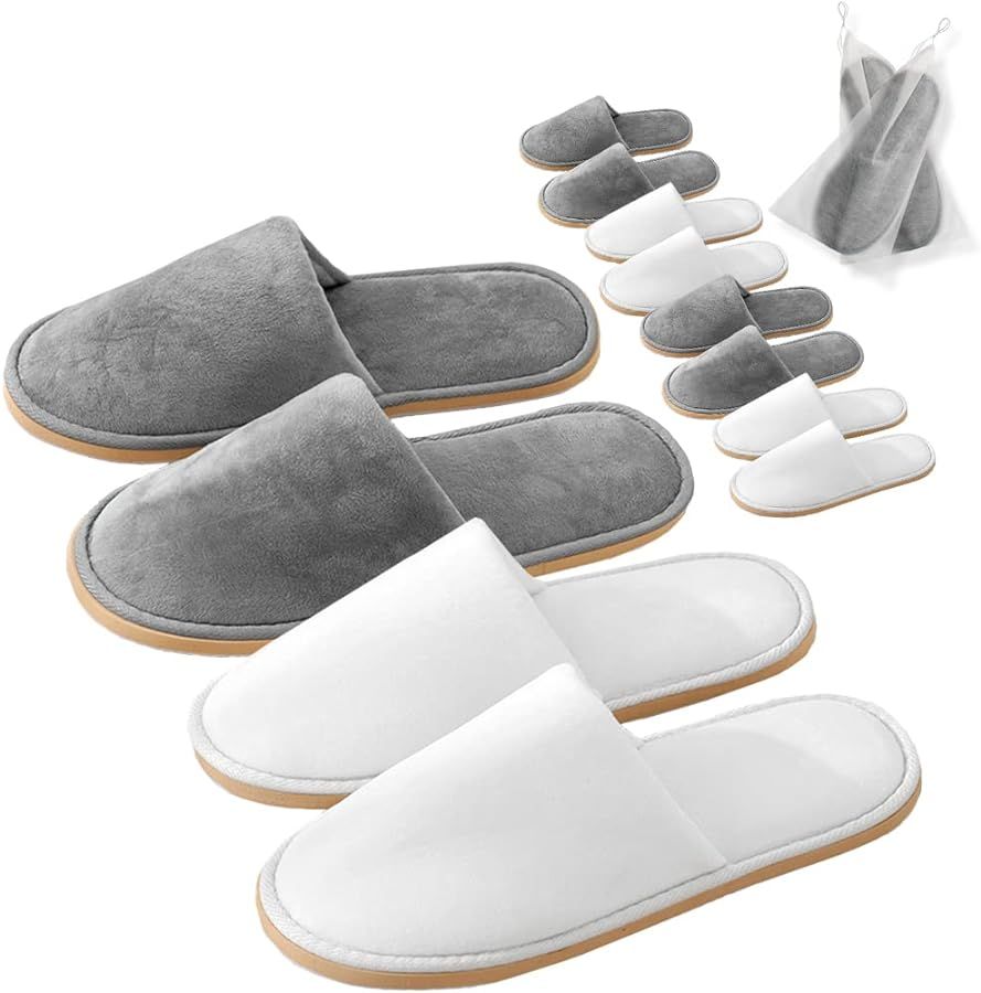 6-12 Pairs Spa Slippers, Washable & Reusable Closed Toe Disposable Indoor Hotel Slippers, Soft Ho... | Amazon (US)