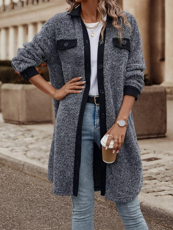 Contrast Trim Drop Shoulder Teddy Coat
   
      SKU: sw2210096164880078
         $30.00        $... | SHEIN