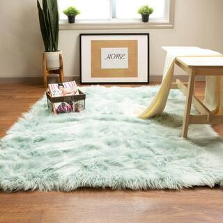 Serene Silky Faux Fur Fluffy Shag Rug Teal 3' x 5' | The Home Depot