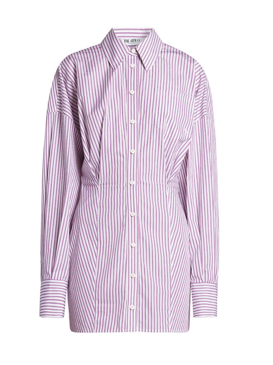 Women's Striped Cotton Mini Shirtdress - White Purple - Size 0 | Saks Fifth Avenue