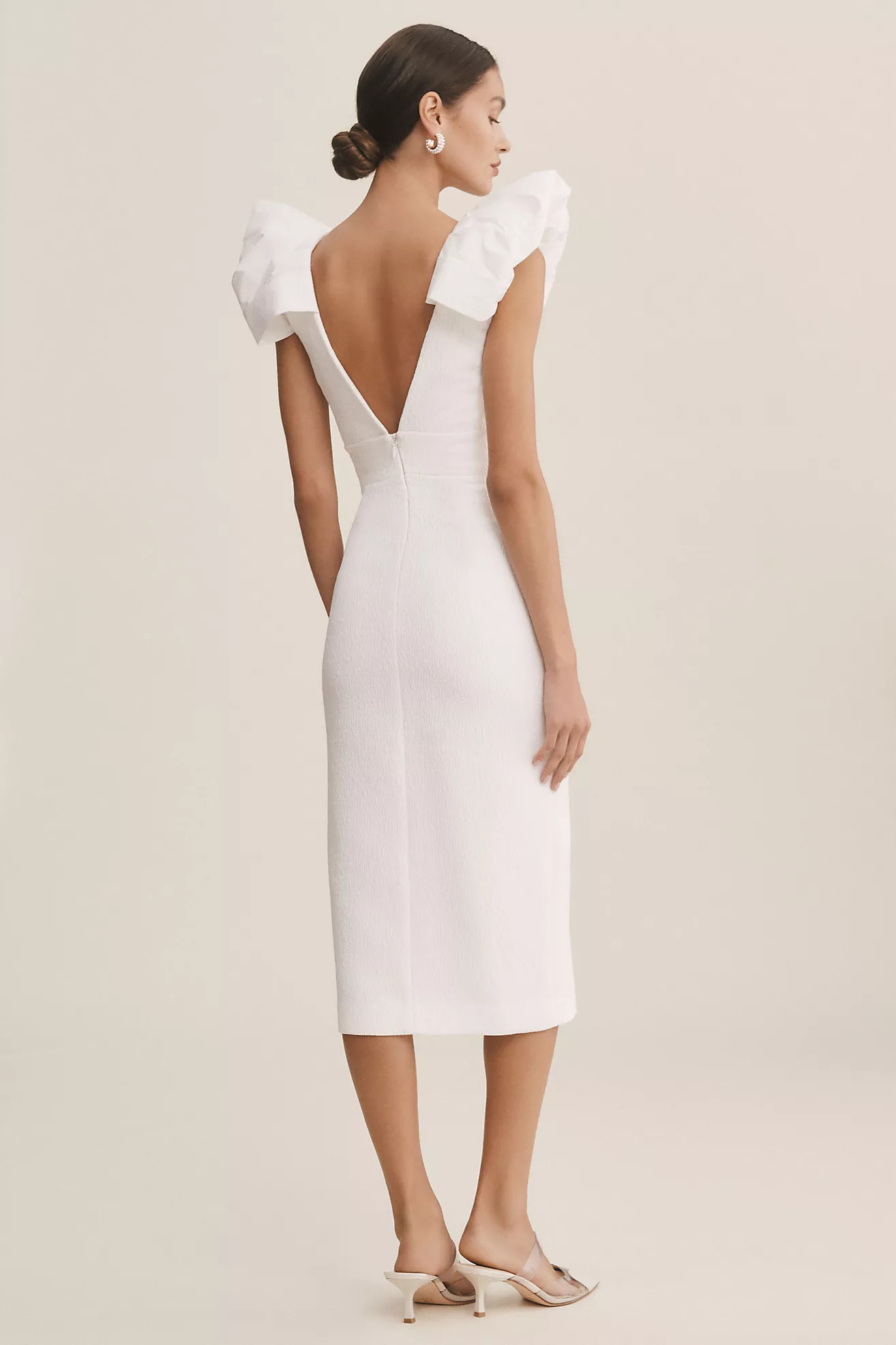 Rebecca Vallance Puff-Sleeve V-Neck Midi Dress | Anthropologie (US)