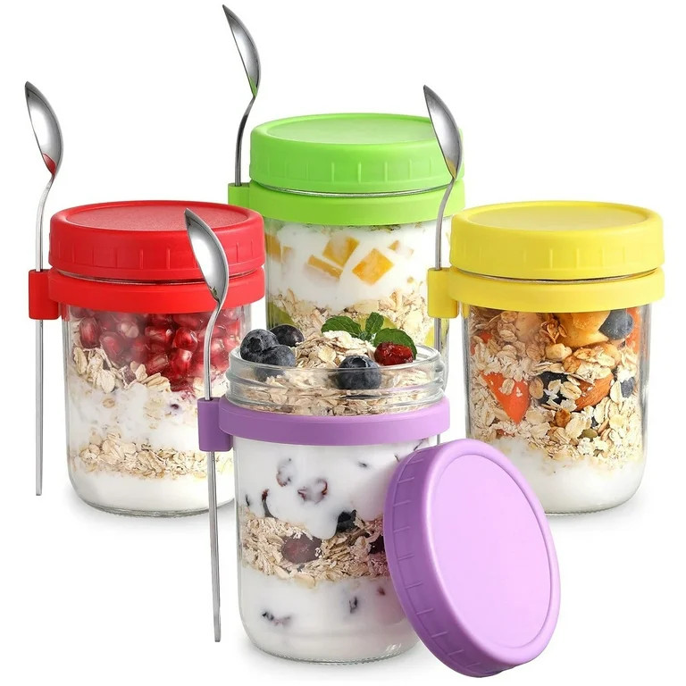 FOUKUS Overnight Oats Containers with Lids: Mason Jars 16 oz with Lids and Spoons, Small Mason Ja... | Walmart (US)