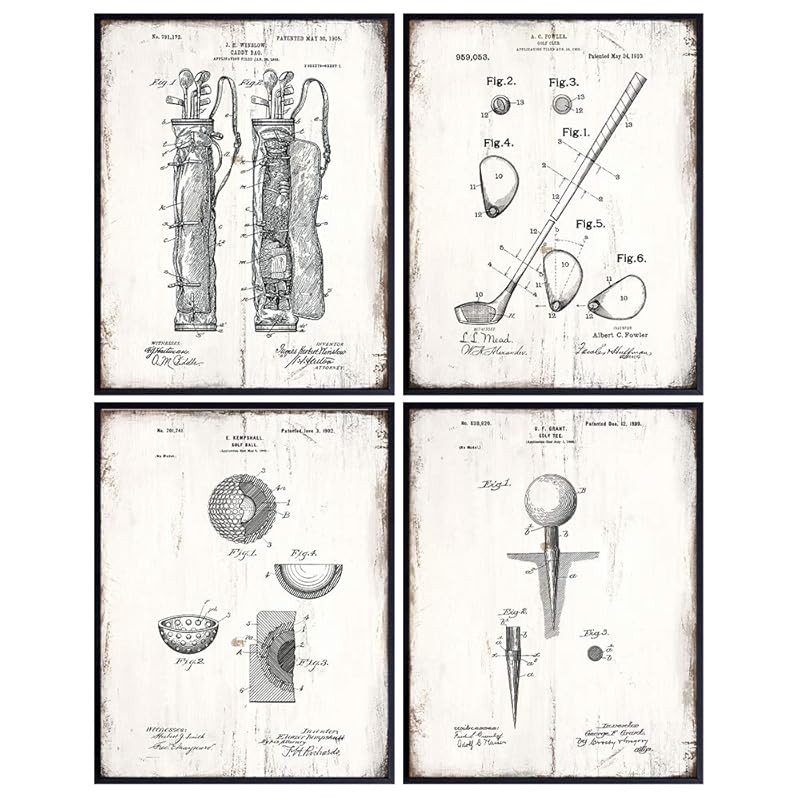 Golf Balls, Clubs, Tees, Bags Patent Print Wall Art - Rustic Room Decor for Office, Man Cave, Den... | Amazon (US)