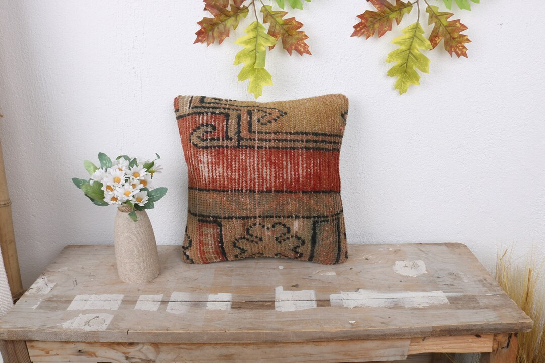 Turkish Kilim Pillow, Boho Pillow, 12x12 Pillow for Couch, Vintage Kilim Throw Pillow, Red Pillow... | Etsy (US)