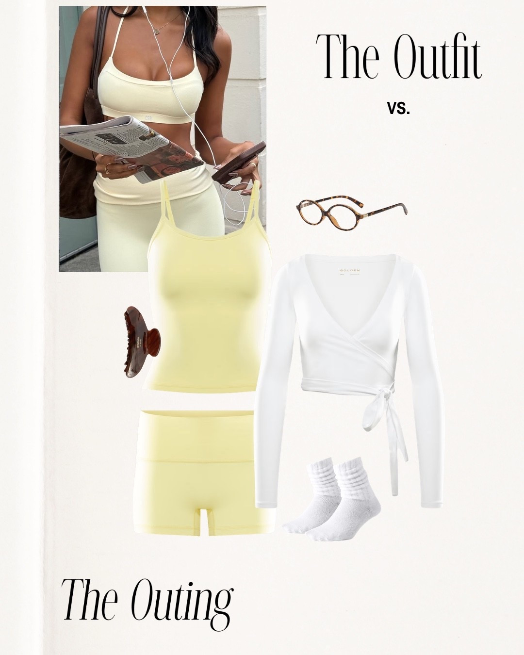 Pilates outfit inspo! 🤸🏼‍♂️🧈 

Walk, workout, aritzia, Amazon finds, lunch time fit, summer outfit inspo, butter yellow, coffee date, claw clips, blue light glasses, travel
