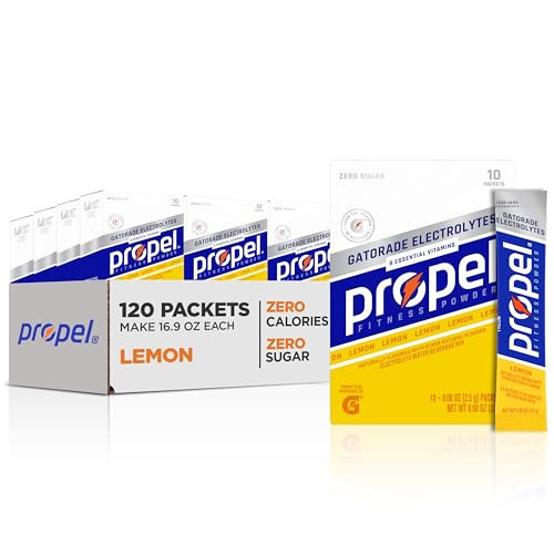 Propel Electrolyte Enhanced Water Drink Mix Powder Packets, Lemon, Zero Calorie & Zero Sugar Hydration with Electrolytes and Vitamins C & E (120 Packets) | Amazon (US)