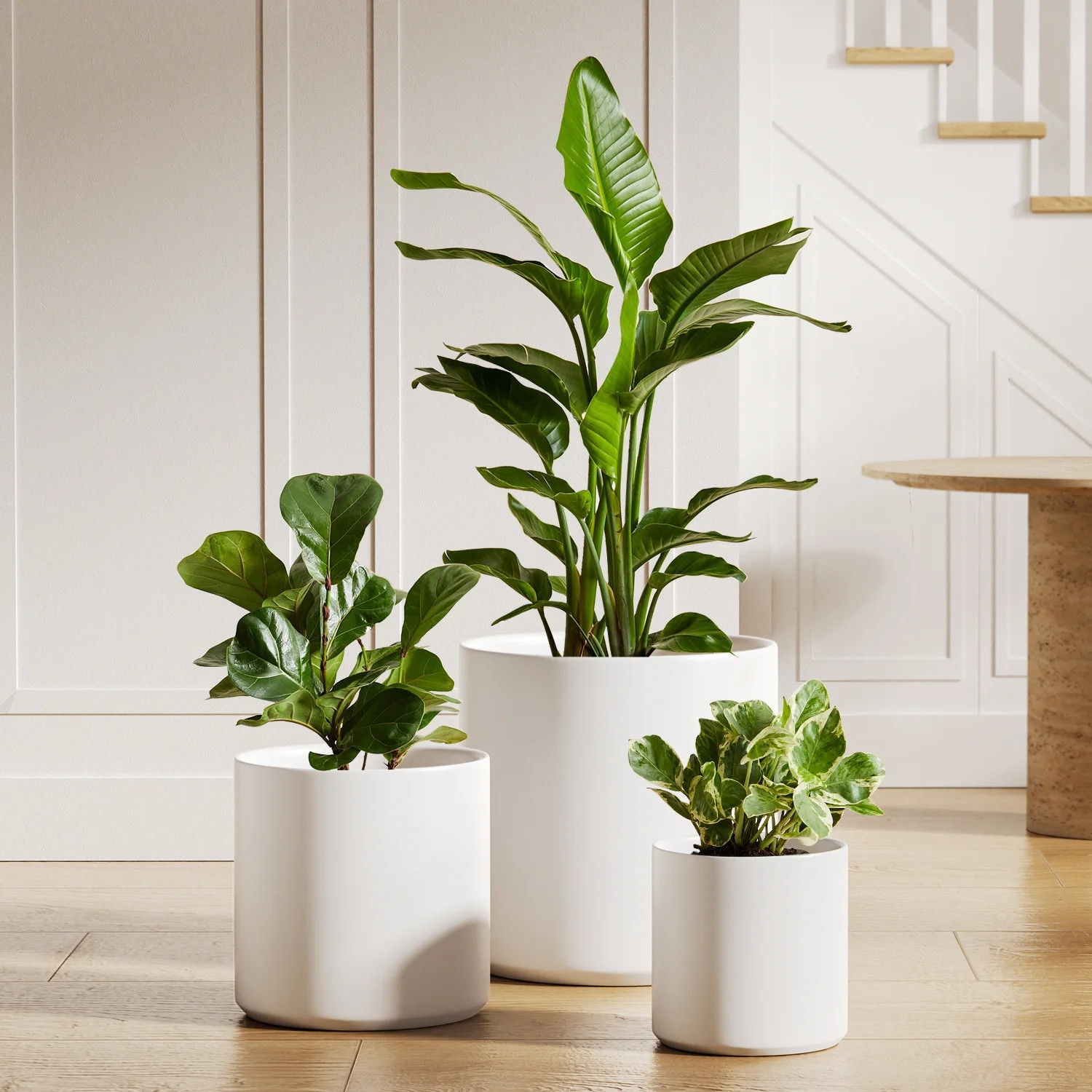 BEMAY Set of 3 (10"+8"+6") Plant Pots with Drainage Hole & Plug for Indoor & Patio Decor, White I... | Walmart (US)