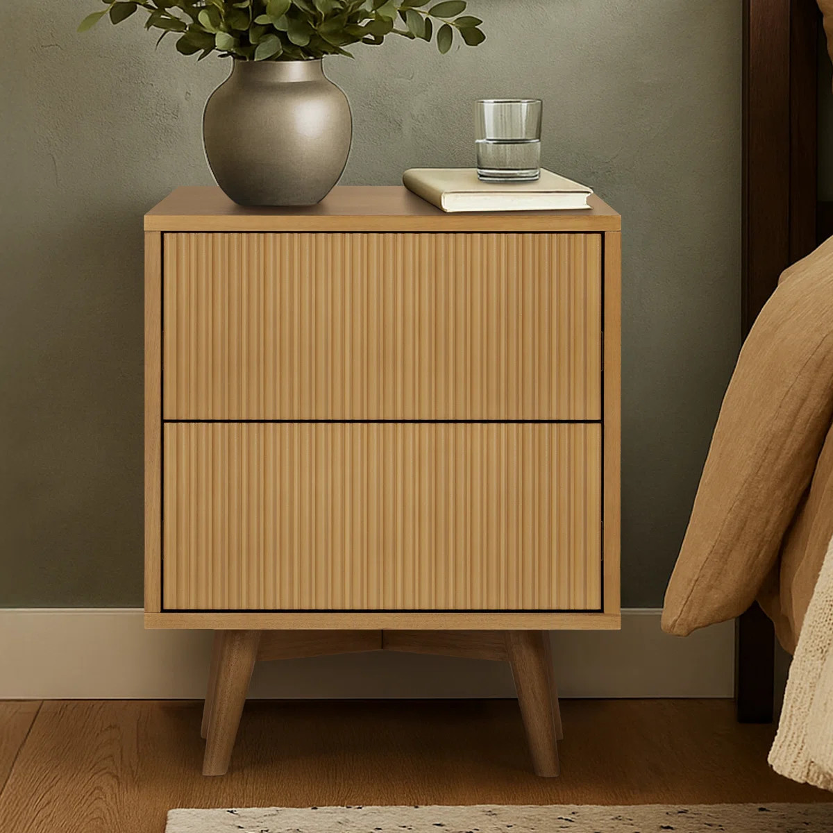 Modern 2-Drawer Nightstand with Push-Open Fluted Fronts & Deep Bedside Storage for Bedroom | Wayfair North America