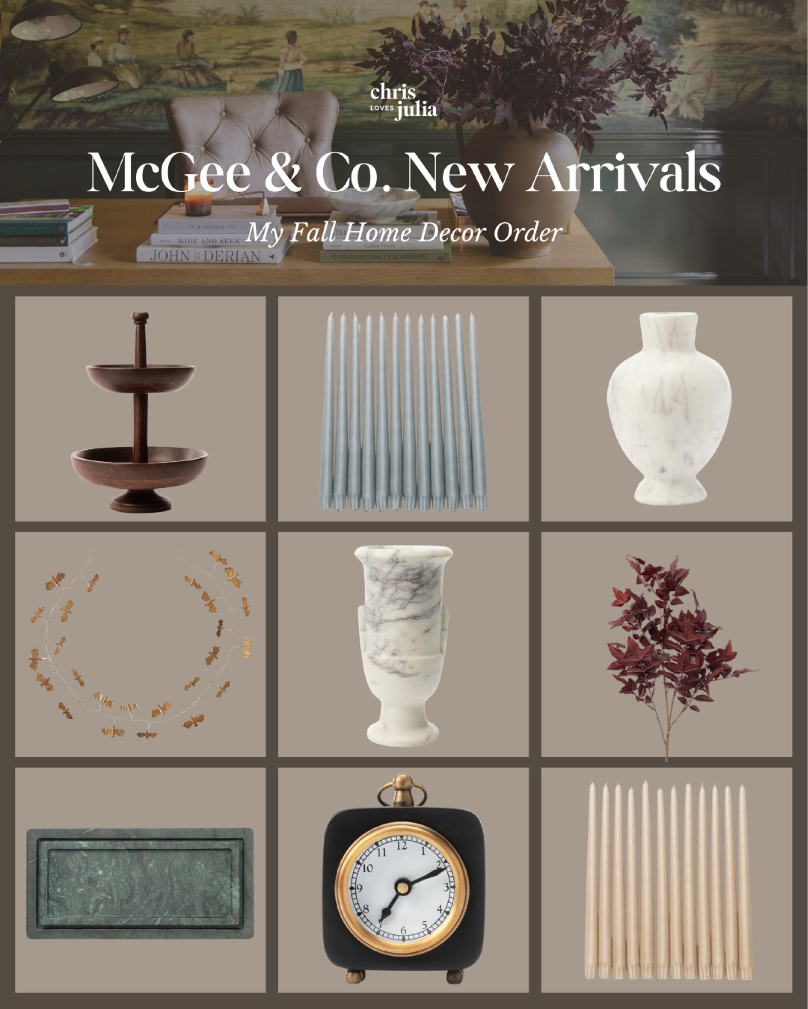Everything I ordered from McGee & Co’s fall collection! 

Tiered stand, taper candles, marble vase, Halloween bat garland, maple stem faux, marble tray, clock 

#LTKHome #LTKSeasonal #LTKFindsUnder100