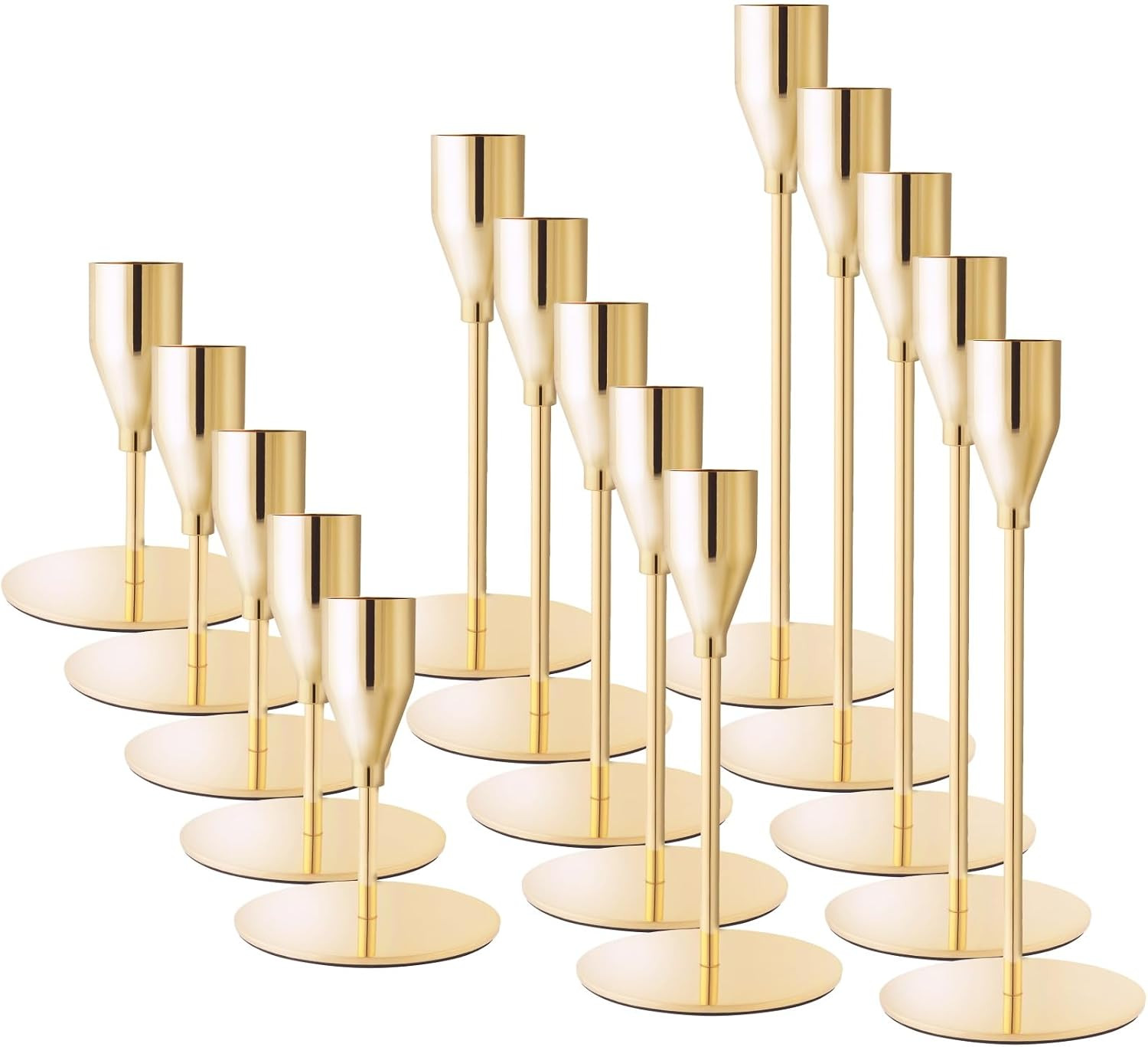 Gold Candlestick Holders, Metal Taper Candle Holders, Bulk Set of 15 | Amazon (US)