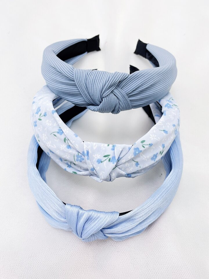 3pcs/Set Ladies' Sweet Campus Style Floral & Solid Color Fabric Hairbands - Pink/Blue/Green, Suit... | SHEIN