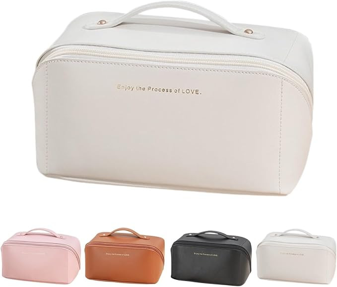 Large Capacity Makeup Bag Portable Travel Cosmetic Bag Opens Flat for Women Girls Makeup Pouch Po... | Amazon (US)