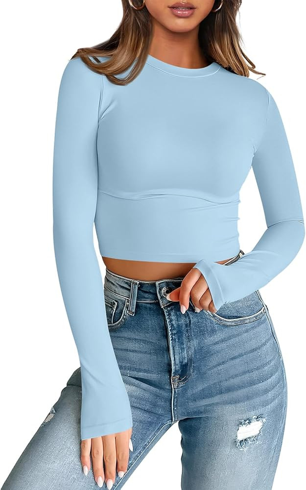 Trendy Queen Womens Long Sleeve Crop Tops Basic Slim Fitted Shirts Casual Fashion 2024 Y2k Tops T... | Amazon (US)