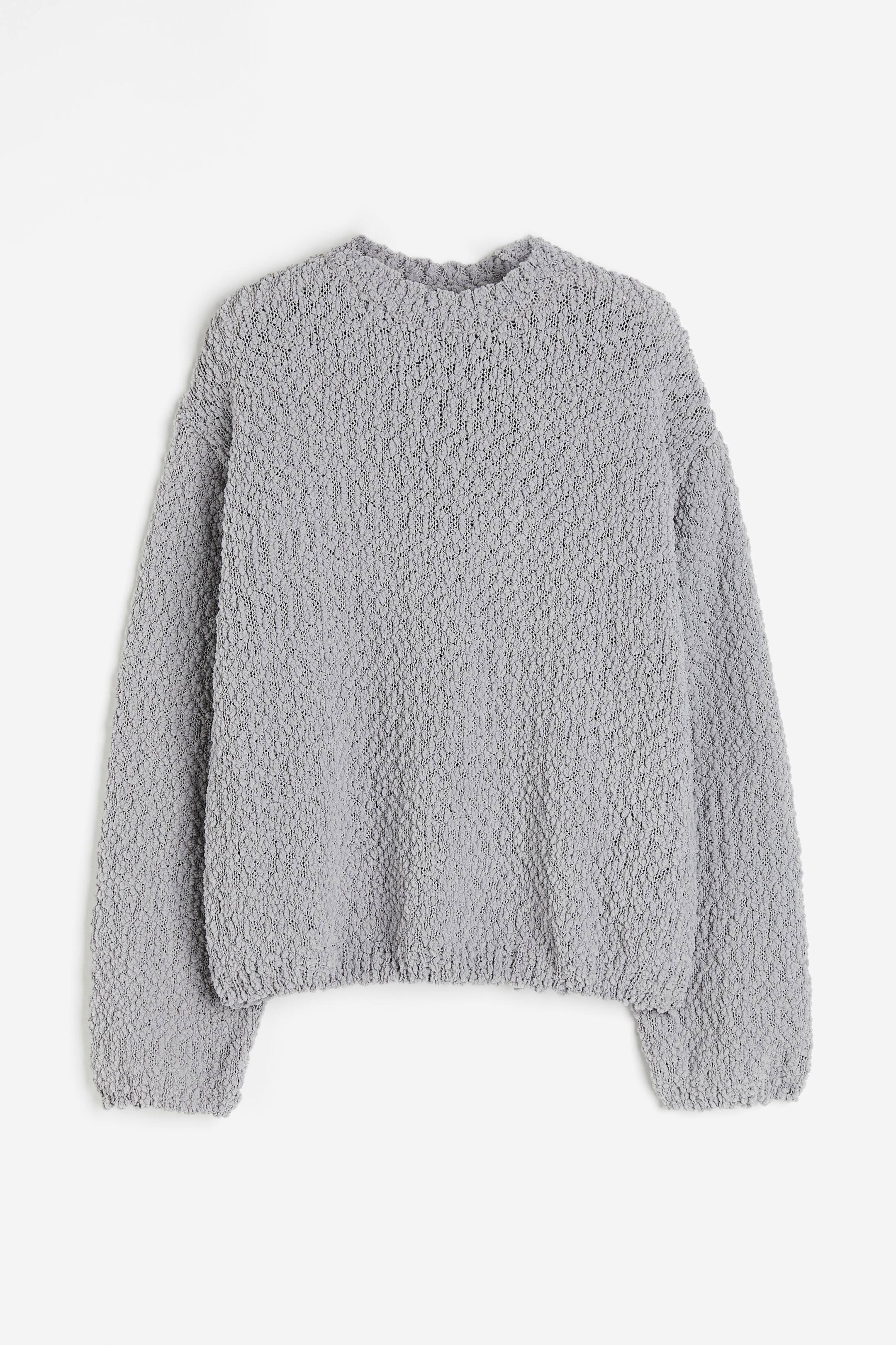 Bouclé Sweater - Round Neck - Long sleeve - Gray - Ladies | H&M US | H&M (US + CA)