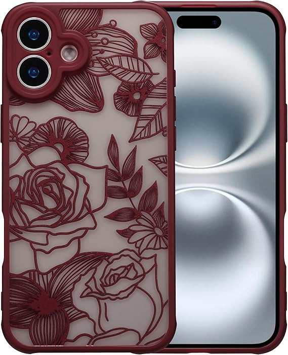 XIZYO for iPhone 16 Case, Floral Rose Cute Phone Case for Women Girls Burgundy Aesthetic Pattern ... | Amazon (US)