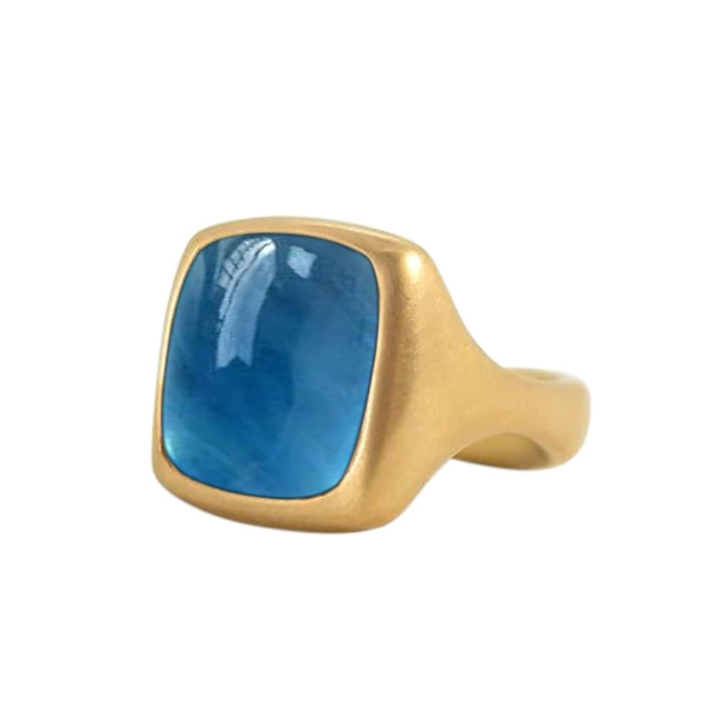 Natural Aquamarine Ring, Vintage Gold vermeil Jewelry, Signet Ring, 925 Solid Sterling Silver Hea... | Amazon (US)