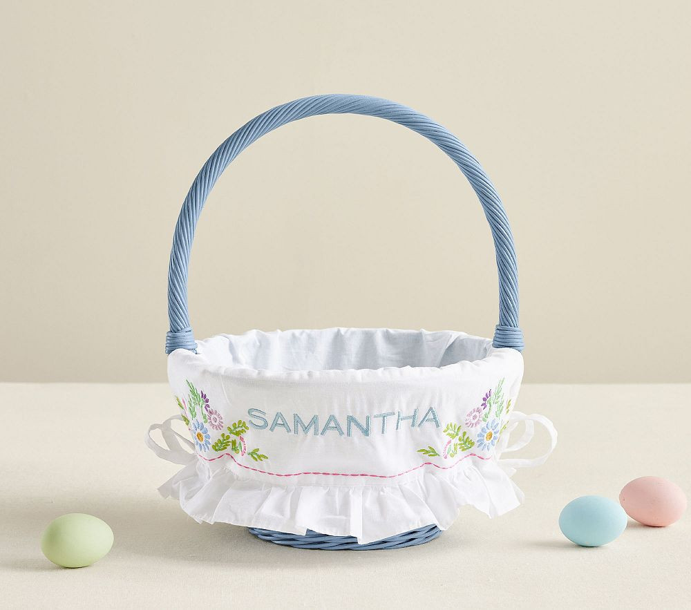 Embroidered Floral Sabrina Chambray Small Easter Basket & Liner Bundle | Pottery Barn Kids