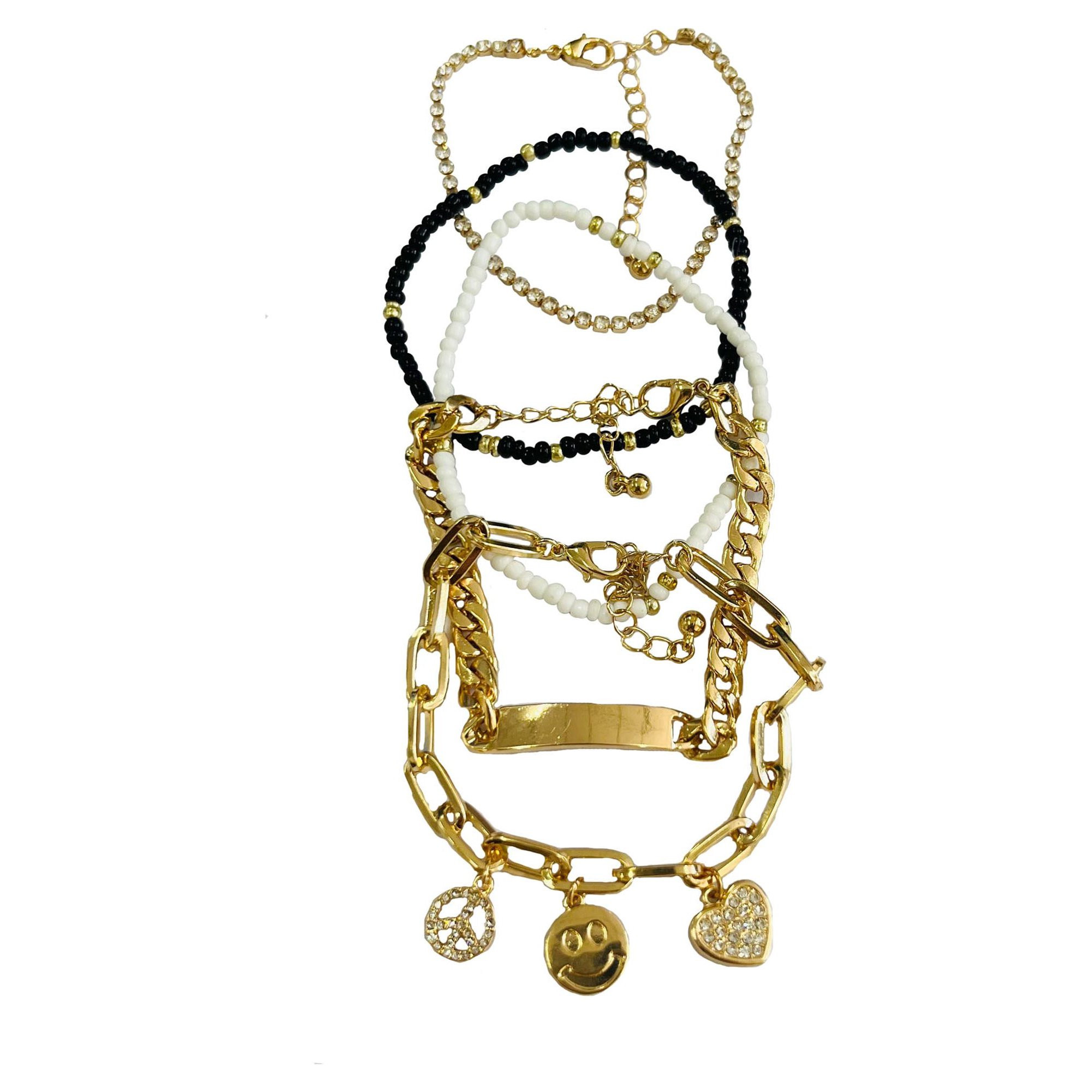 No Boundaries Gold Charm and Beaded Bracelets, 5 Pack | Walmart (US)