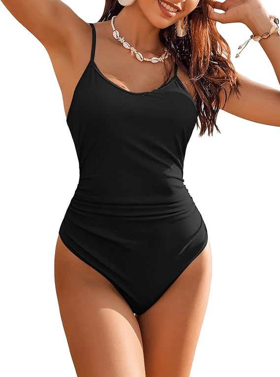 AI'MAGE Women's One Piece Swimsuits Tummy Control Bathing Suits Cutout High Cut Ruched Adjustable... | Amazon (US)