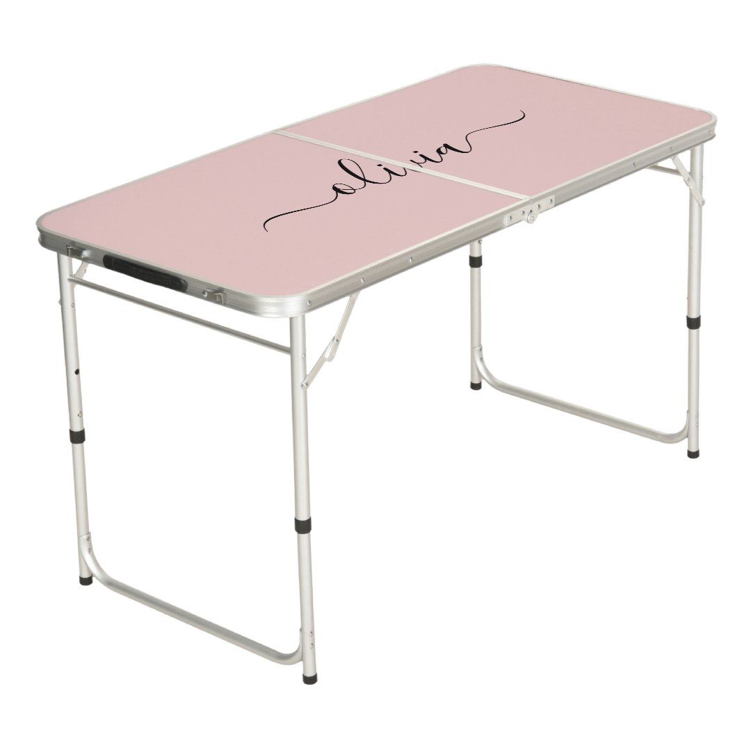 Blush Dusty Pink Modern Script Girly Monogram Name Beer Pong Table | Zazzle | Zazzle