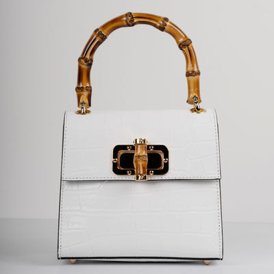 Embossed Leather Bag With Bamboo Top Handle - 10 Colors | Marlowe Street