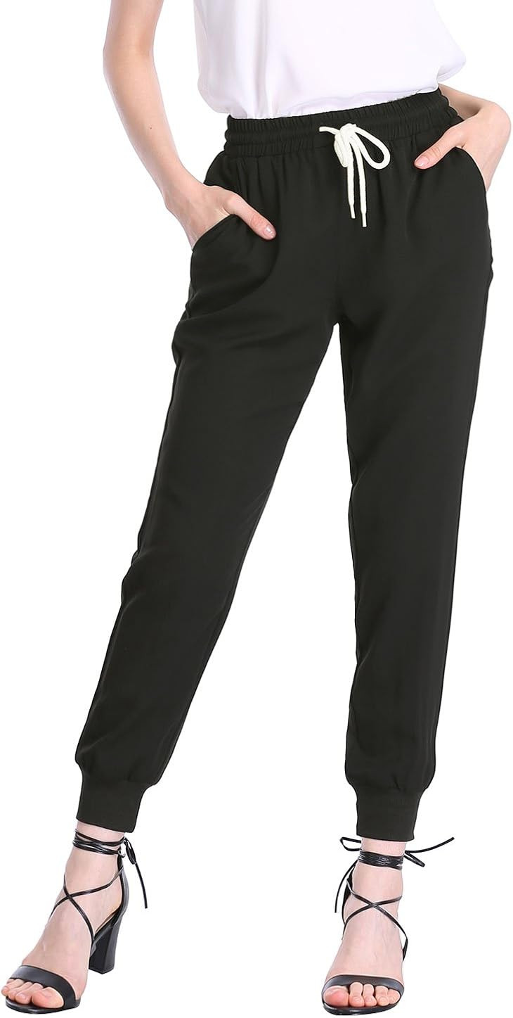 Allegra K Women's Drawstring Elastic Pocket Biker Sweat Cropped Jogger Pants | Amazon (US)