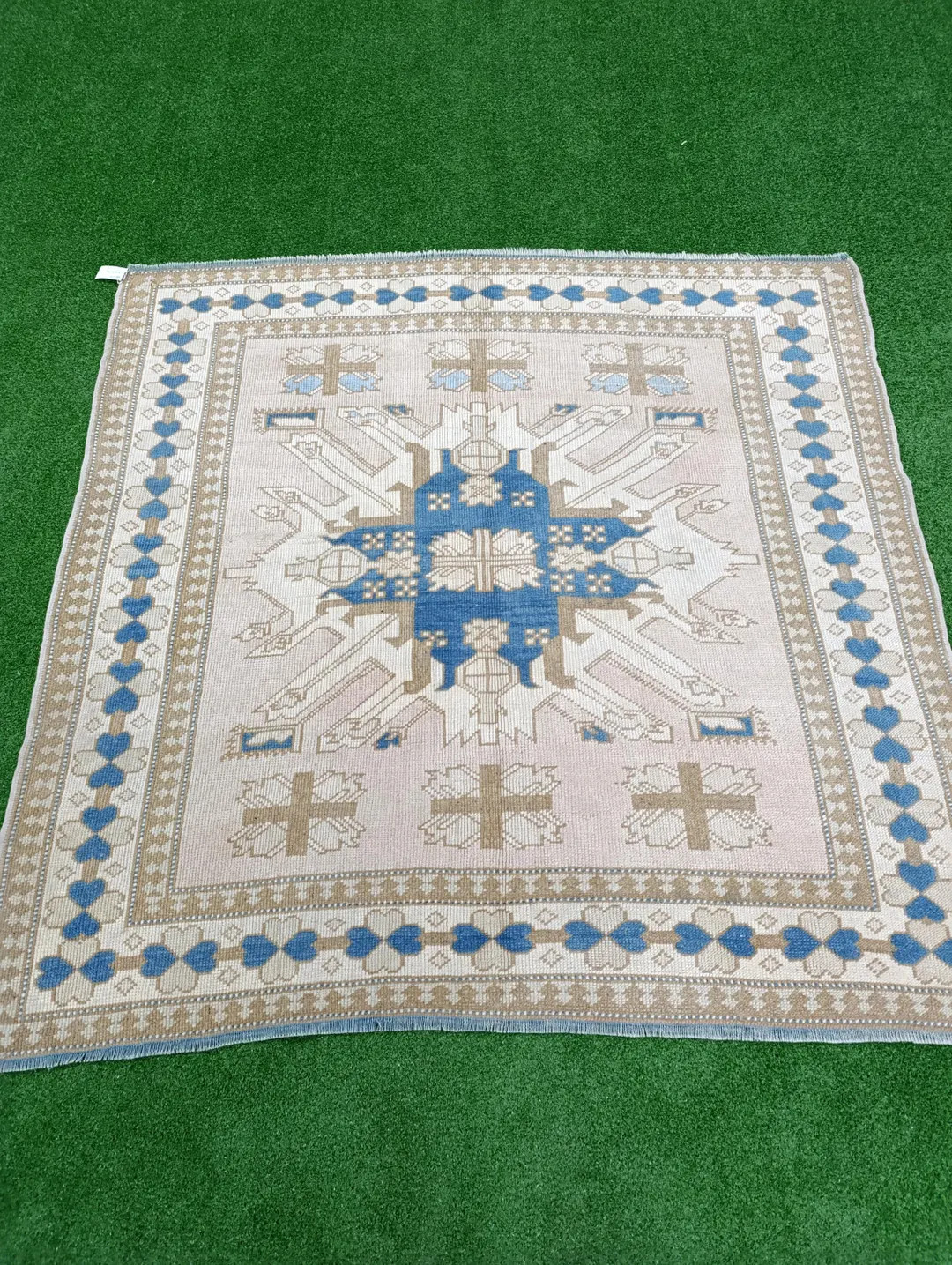 5.5x5.2ft,heart Woven Rug,5x5 Turkısh Rug, Blue Home Rug, Vintage Oushak Rug, Hand Woven Rug, Be... | Etsy (US)