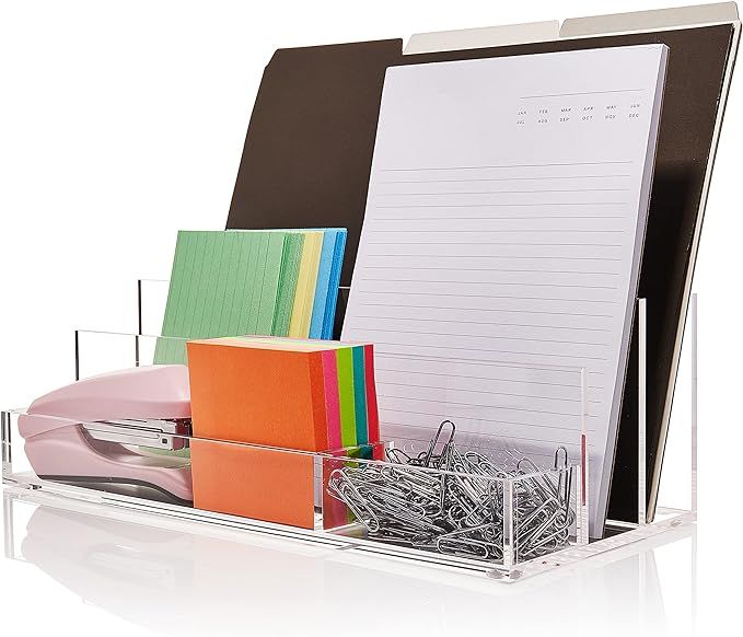 Acrylic Desk Organizer for Office Supplies and Desk Accessories, 12.5” x 5.5” x 4” and 5mm ... | Amazon (US)