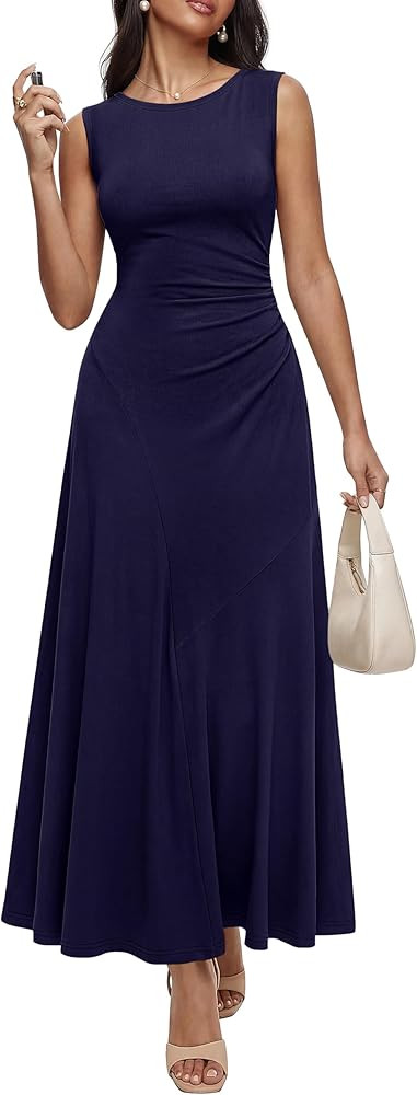 MASCOMODA Summer Casual Sleeveless Maxi Dresses for Women 2026 Spring Ruched A Line Flowy Tank Be... | Amazon (US)