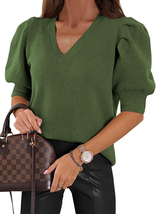 Womens Puff Short Sleeve Sweater Tops 2025 Spring Summer Trendy Casual T Shirts Blouses | Amazon (US)