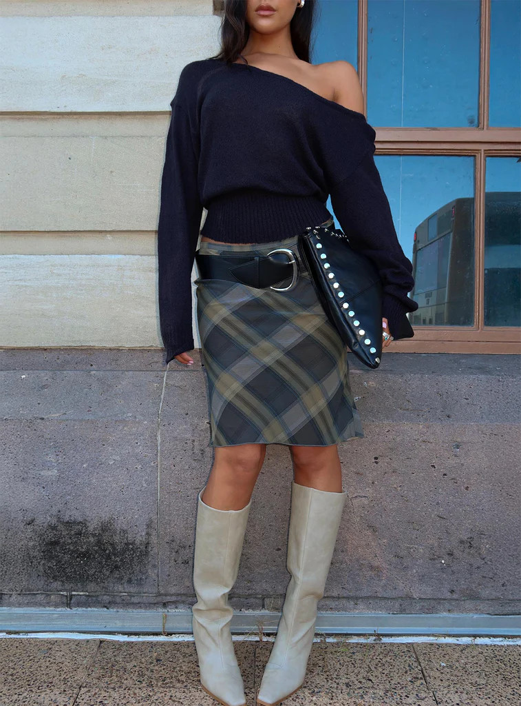 Shoreline Midi Skirt Blue Check | Princess Polly US