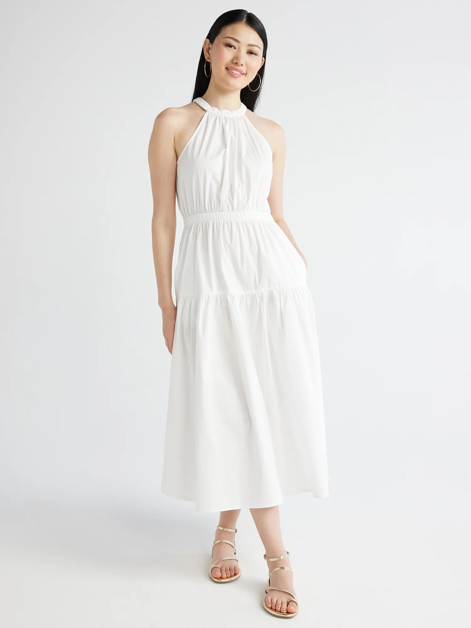 Scoop Women's Gathered Poplin Halter Dress, Sizes XS-XXL | Walmart (US)