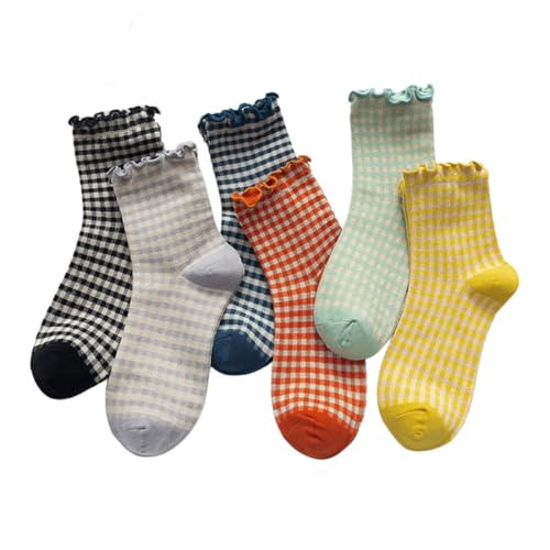 MeganJDesigns Novelty Socks for Women and Girls, Cute Cotton Socks (Cotton, 6 Pack Grids) | Amazon (US)