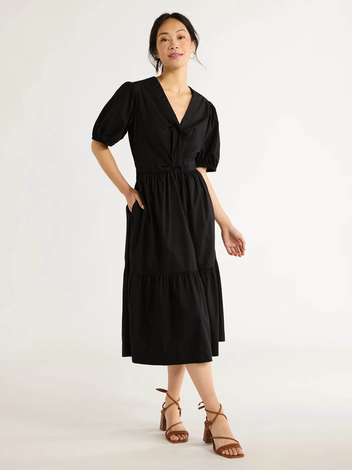Free Assembly Women's Twist Front Cotton Midi Dress, Sizes XS-XXL | Walmart (US)
